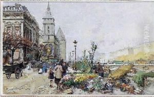 Paris : Le Marche Aux Fleurs by Eugene Galien-Laloue