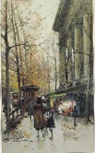 Paris, Le Marche Aux Fleurs A La Madeleine by Eugene Galien-Laloue