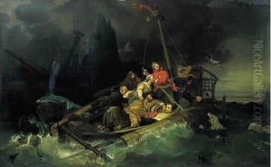 Les Naufrages Huile Sur Toile, Rentoilee by Eugene Galien-Laloue