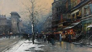 La Porte De Saint-denis Sous La Neige by Eugene Galien-Laloue