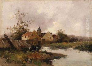 Village Au Bord De L'eau by Eugene Galien-Laloue