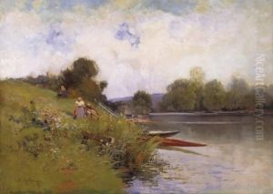 Boating On The River Seine by Eugene Galien-Laloue