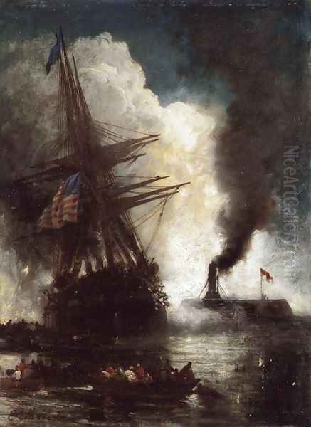 Battle Between Ironclad, Merrimac and Chesapeake - view 1