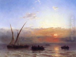 Fishing Boats at Sunset by Edward Moran