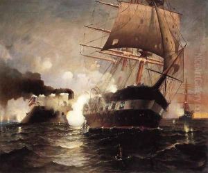 Sinking of the "Cumberland" by the "Merrimack" by Edward Moran