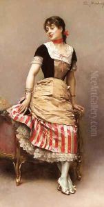 A Portrait of Aline Masson Leaning on a Sofa by Raimundo de Madrazo y Garreta