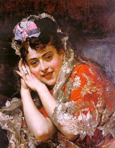 The Model Aline Masson with a White Mantilla