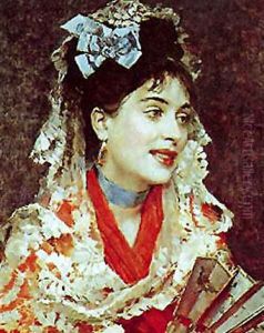 Portrait of Lady with fan by Raimundo de Madrazo y Garreta