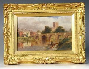 Hereford Castle With Stone 
Bridge And Boats In The Foreground Together With A Summer Boating Scene