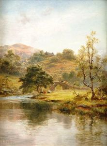 River Landscape Withcattle And A Bridge River Landscape Withcattle And A Bridge