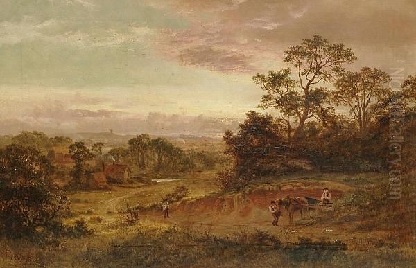Harvesters In A Landscape At Sunset - view 1