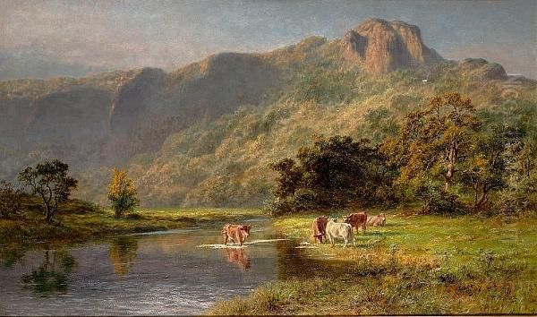 Cattle Watering In A Highland Landscape - view 1