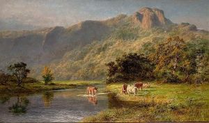Cattle Watering In A Highland Landscape