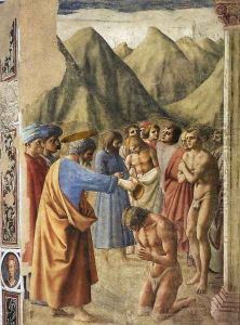The Baptism of the Neophytes 1426-27 by Masaccio (Tommaso di Giovanni)