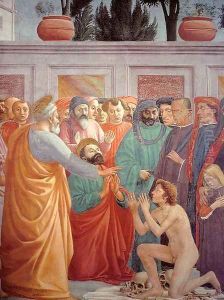 Raising the Son of Theophilus (Later finished by Filippino Lippi) by Masaccio (Tommaso di Giovanni)