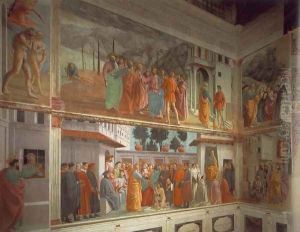 Frescoes in the Cappella Brancacci (left view) 1426-82 by Masaccio (Tommaso di Giovanni)