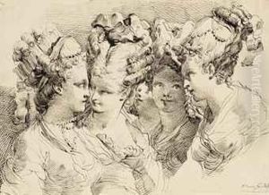 The Heads Of Five Young Women With Elaborate Coiffures The Heads Of Five Young Women With Elaborate Coiffures