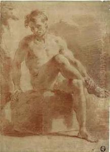 A Seated Male Nude by Gaetano Gandolfi