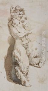 A Satyr Holding A Child by Gaetano Gandolfi