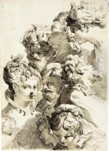 Sheet Of Studies Of Heads With Elaborate Hair Styles by Gaetano Gandolfi