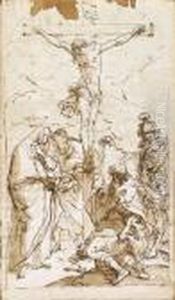 Cristo Crocefisso Con La Madonna E I Santi Giovanni, Rocco Emartino by Gaetano Gandolfi