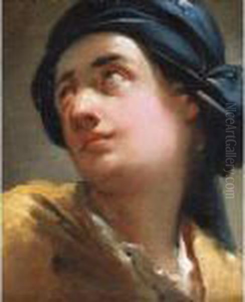 Portrait Of A Young Man, Head And Shoulders, Wearing A Blue Scarf - view 1