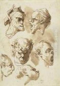 Sheet Of Studies With Six Grotesque Heads by Gaetano Gandolfi