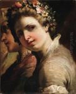 Studies Of Heads Of A Young Man And Girl by Gaetano Gandolfi