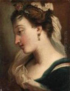 A Girl, Bust-length, In Profile, With A Rose In Her Hair