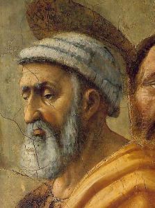 The Distribution of Alms and the Death of Ananias (detail) 1426-27 by Masaccio (Tommaso di Giovanni)