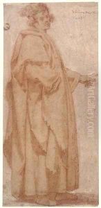 A figure in a long cloak pointing to the left by Masaccio (Tommaso di Giovanni)