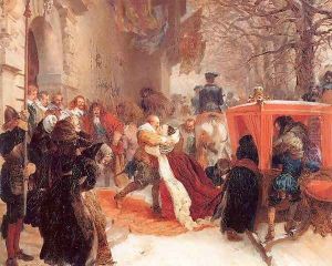 Gustav Adolph Greets his Wife outside Hanau Castle in January 1632, 1847 by Adolph von Menzel