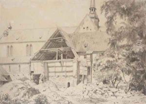 Church and Farmhouse (Kirche und Bauernhof) by Adolph von Menzel
