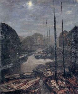 Moonlight on the Friedrichskanal in Old Berlin c. 1856 by Adolph von Menzel