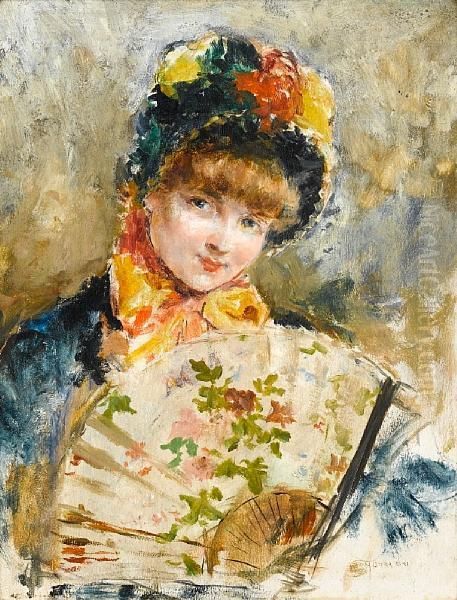 Young Girl With A Fan by Eduardo Leon Garrido