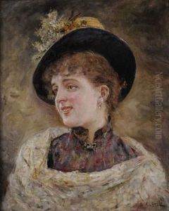 Jeune Elegante Au Chapeau Fleuri by Eduardo Leon Garrido
