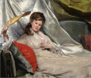 Mujer Con Abanico (reclining Woman With Fan) by Eduardo Leon Garrido
