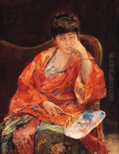 A Seated Lady Holding A Fan