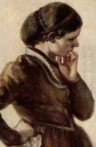 Emilie Menzel standing at the piano (detail) by Adolph von Menzel