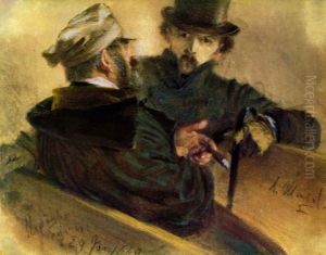 Two discussing voters by Adolph von Menzel