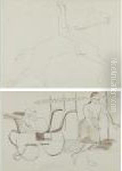 Horse And Rider And Mother With Baby In Carriage - view 1