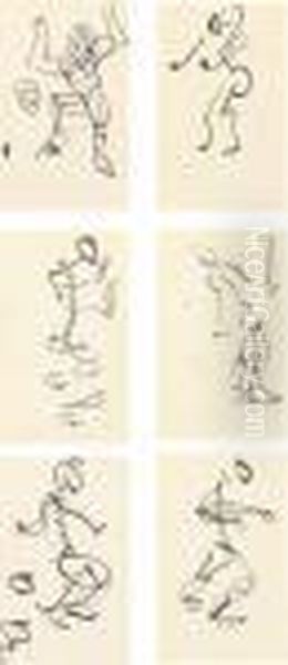Three Studies For 'red Stone Dancer', Recto; Three Further Studies,verso by Henri Gaudier-Brzeska