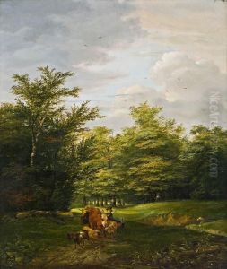 Landschaft Mit Knaben Und Tieren by Friedrich Gauermann