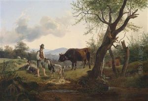 A Goatherd Giving Something To A Goat