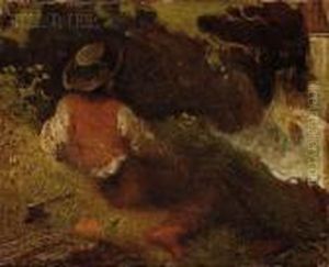 Boy At The River Bank by Friedrich Gauermann