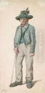 A Boy With A Hat And A Cane by Friedrich Gauermann