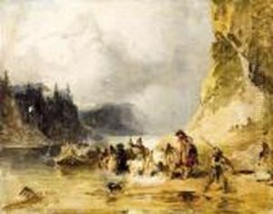 Hajovontatok A Dunan, Linz Folott by Friedrich Gauermann