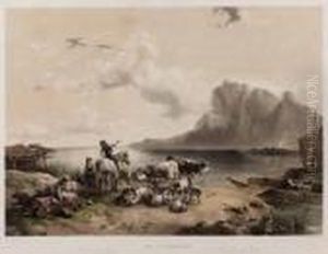 "am Attersee"kolorierte Lithografie by Friedrich Gauermann