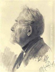 Head of a bearded man in profile to the left by Adolph von Menzel