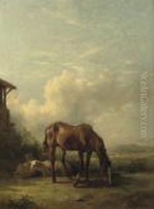 Sheep And A Horse On A Sunny Afternoon by Friedrich Gauermann